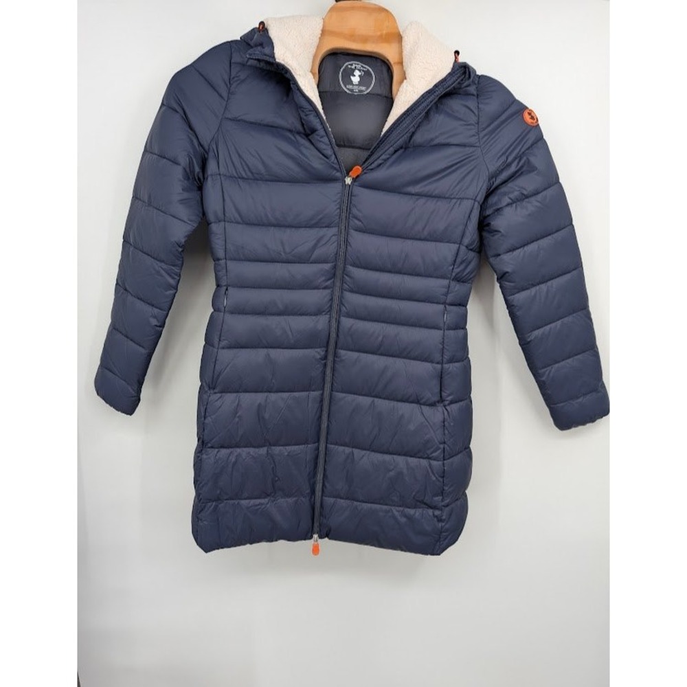 Save The Duck Gwen Faux Shearling Hooded Quilted Puffer‎ Jacket Navy Women's 4XL